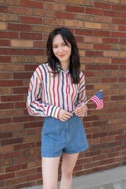 American Stripes Chiffon Button Down Blouse