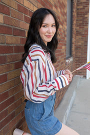 American Stripes Chiffon Button Down Blouse