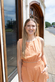 Apricot Dreams Linen Crop Top and Shorts Set