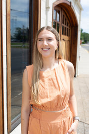 Apricot Dreams Linen Crop Top and Shorts Set