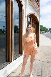 Apricot Dreams Linen Crop Top and Shorts Set