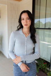 Baby Blue Ribbed Button Up Sweater