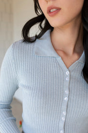 Baby Blue Ribbed Button Up Sweater