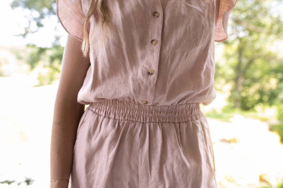 Breezy Elegance Ruffle Linen Romper