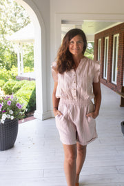 Breezy Elegance Ruffle Linen Romper