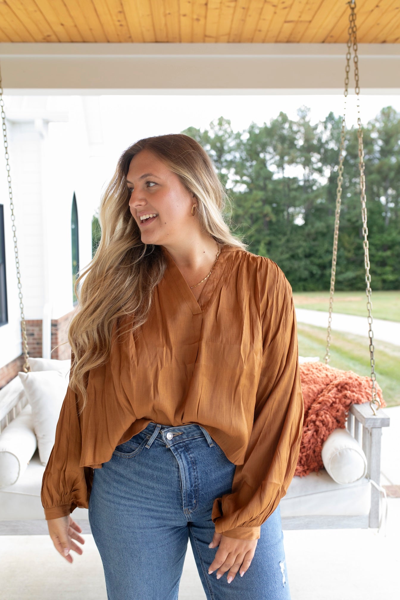 Caramel Color Metallic Blouse