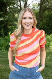 Citrus Stripe Short Sleeve Sweater