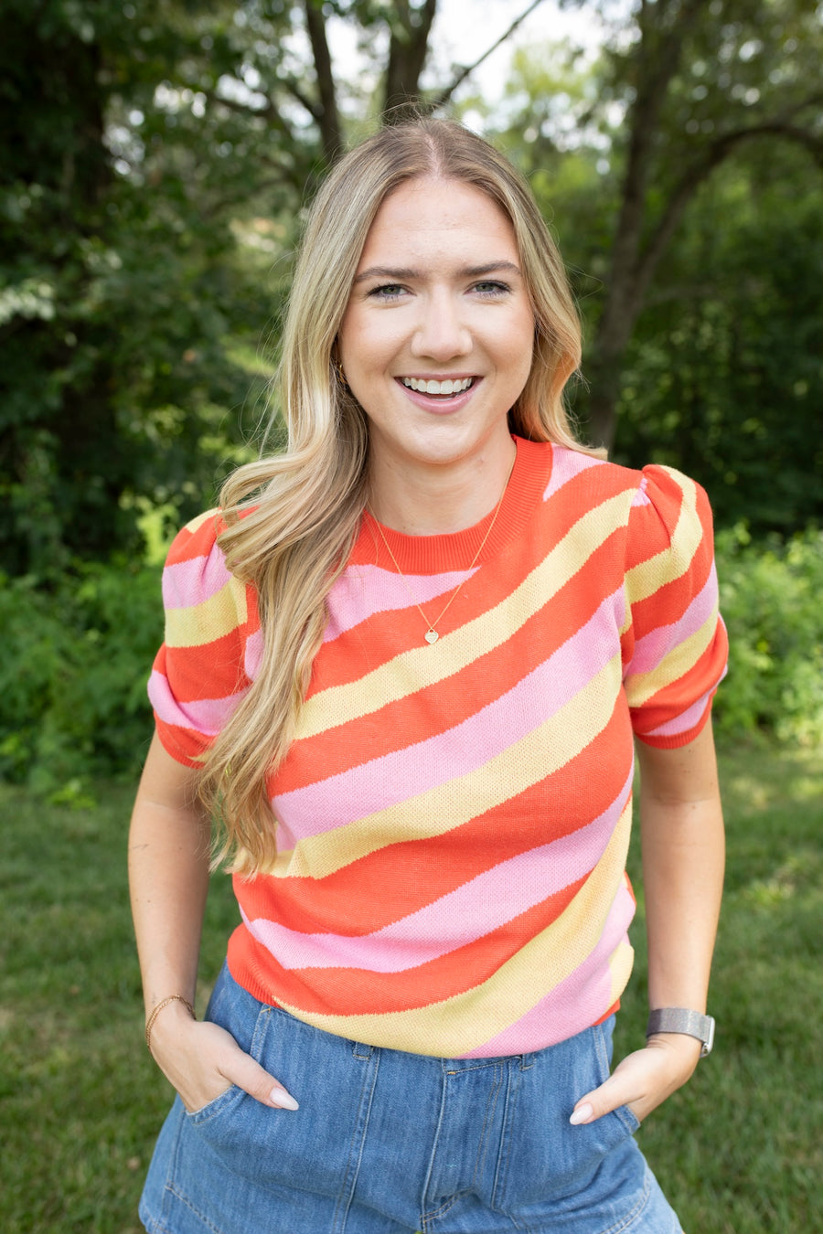 Citrus Stripe Short Sleeve Sweater