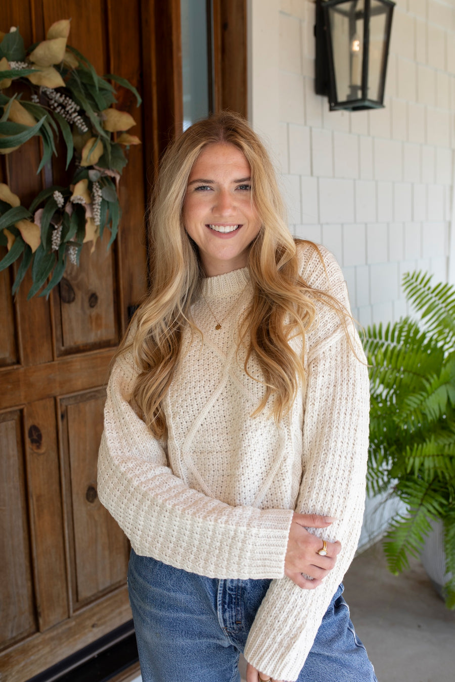 Classic Cream Cable Knit Sweater