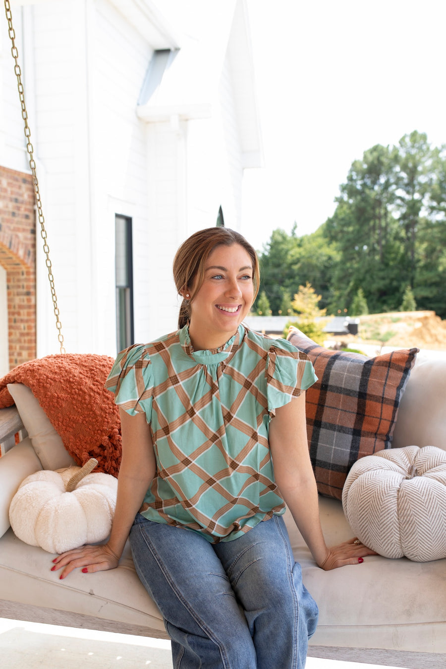 Country Charm Plaid Ruffle Top