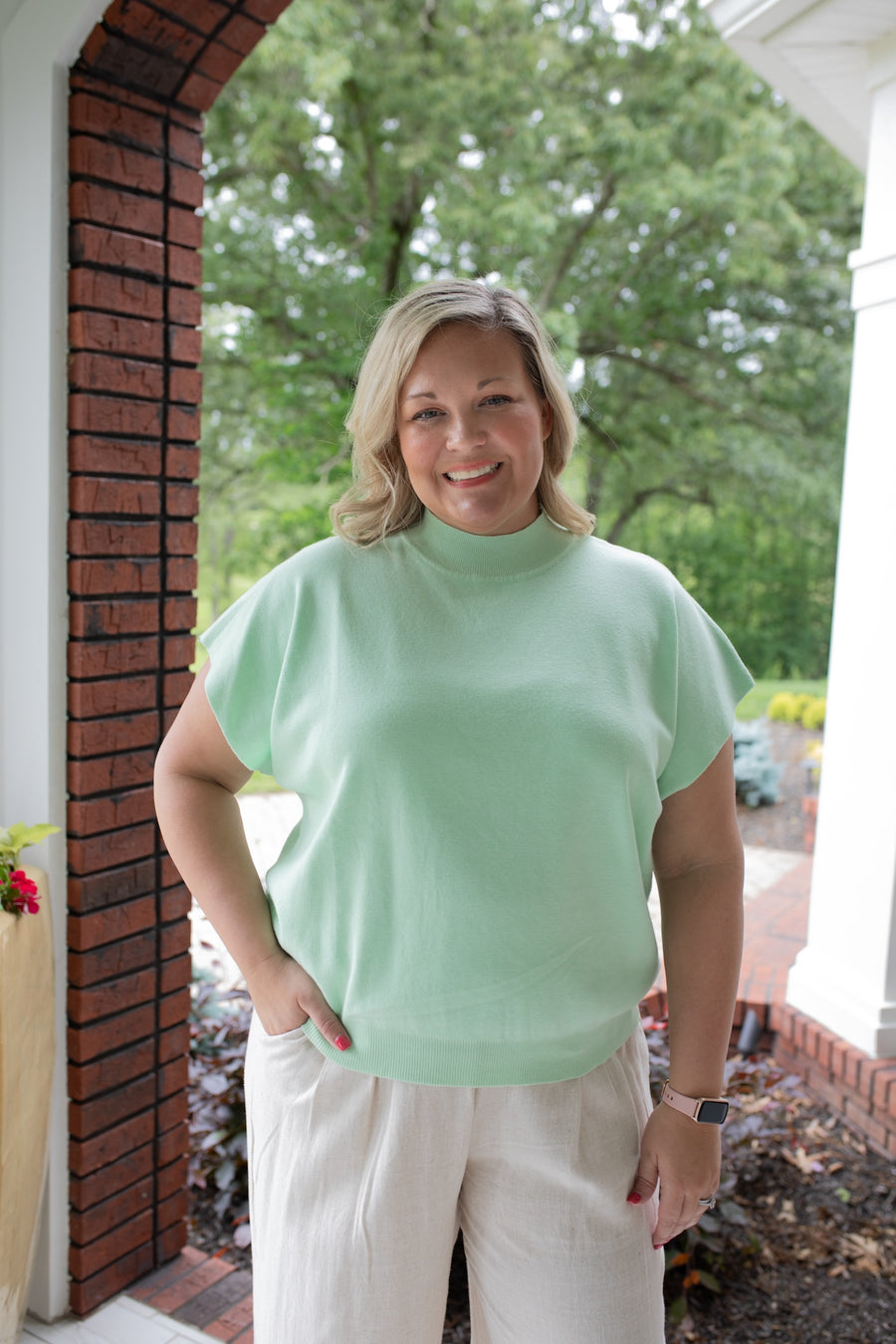 Cozy and Casual Mock Neck Top in Mint (plus)