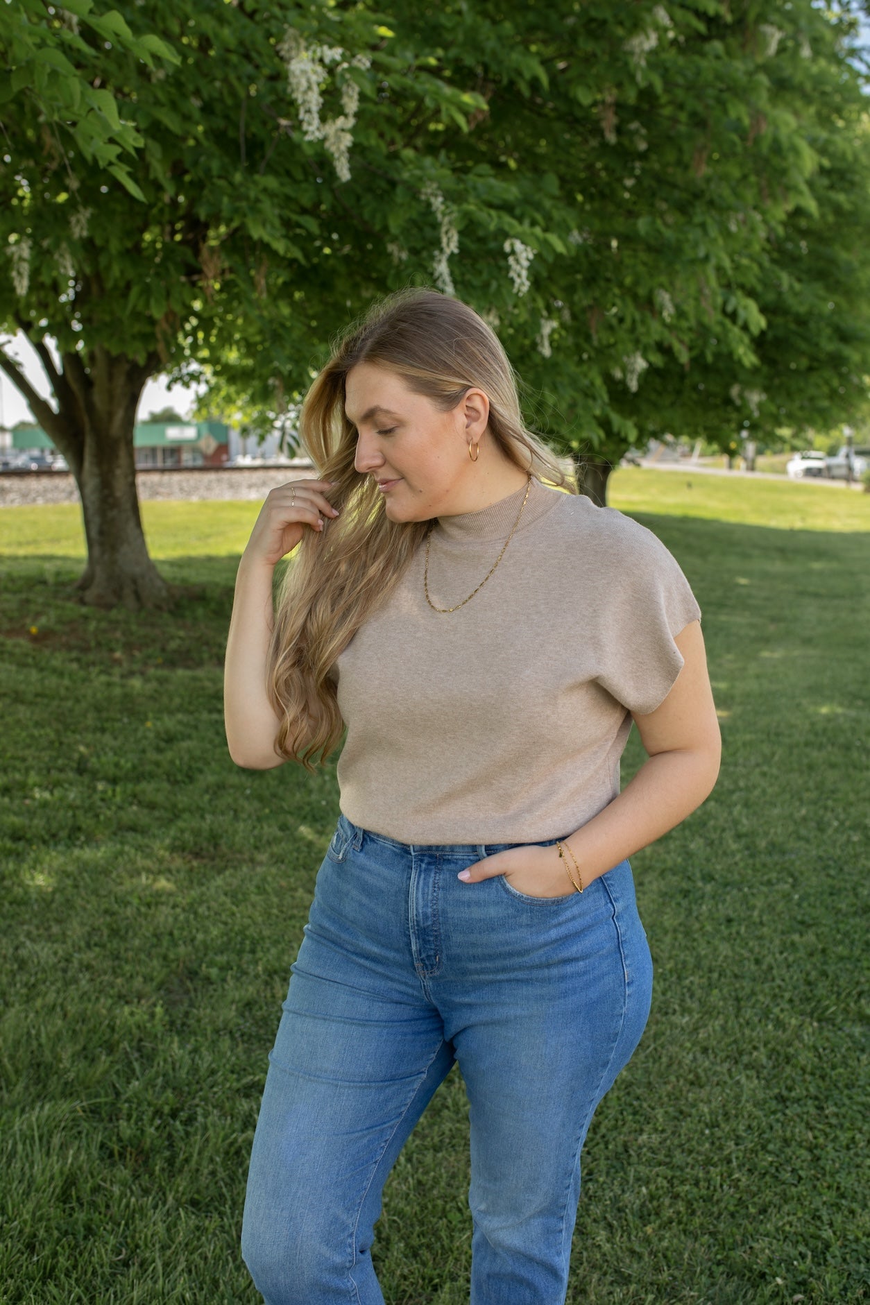 Cozy and Casual Mock Neck Top in Oatmeal