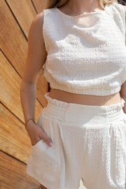 Creamy Delight Linen Crop and Shorts Set