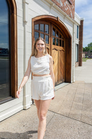 Creamy Delight Linen Crop and Shorts Set