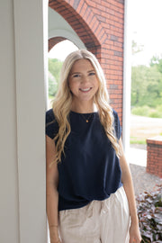 Crisp Navy Knot Blouse