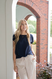 Crisp Navy Knot Blouse