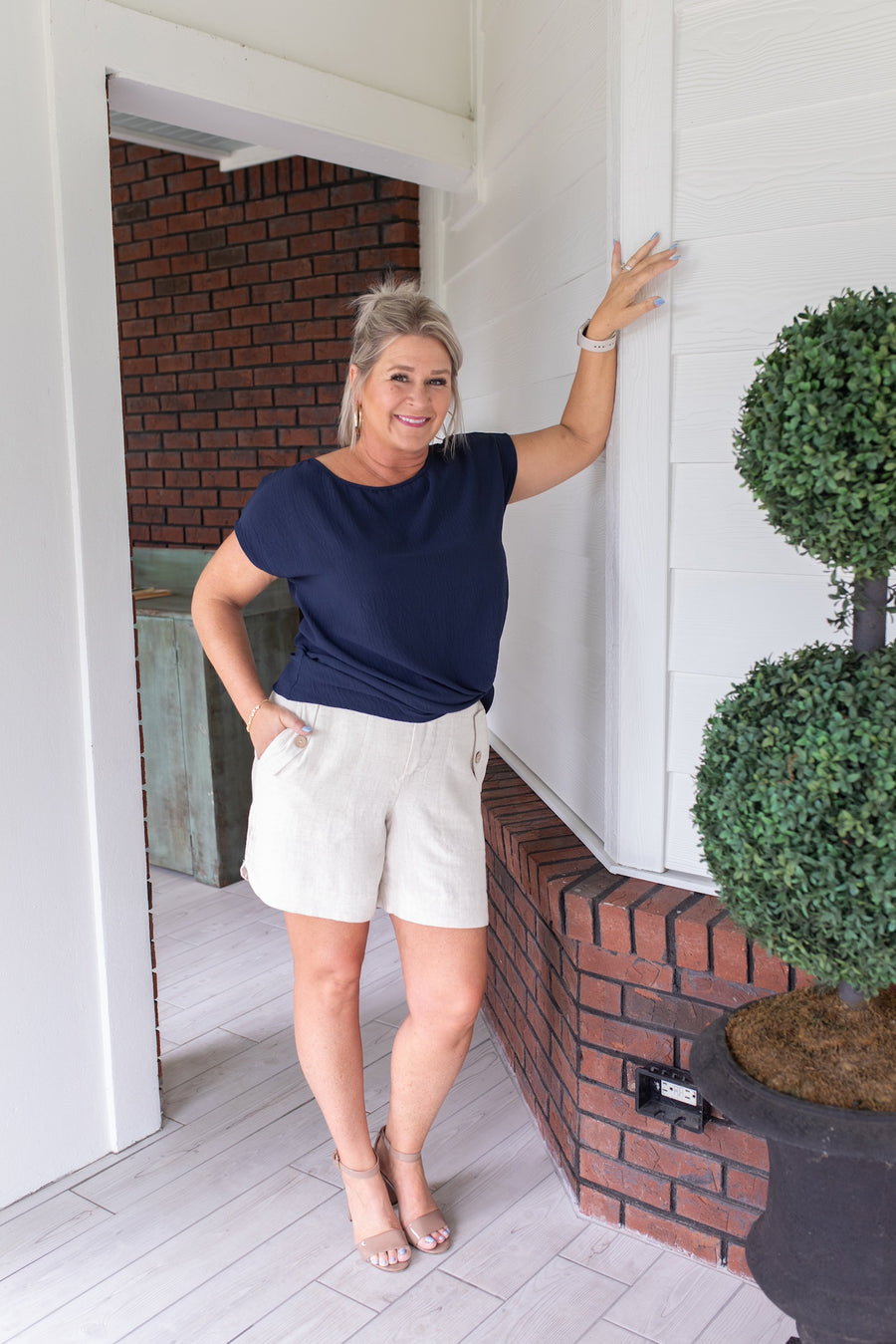 Crisp Navy Knot Blouse