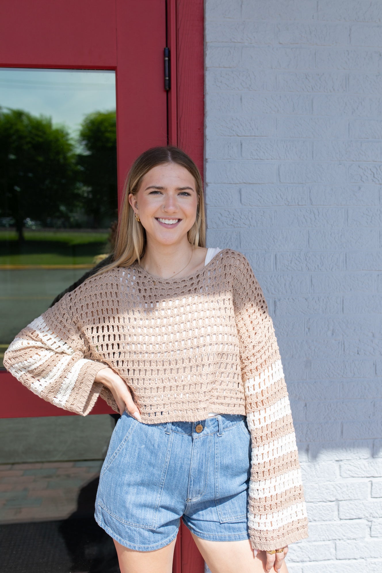 Crochet Crop Striped Sweater