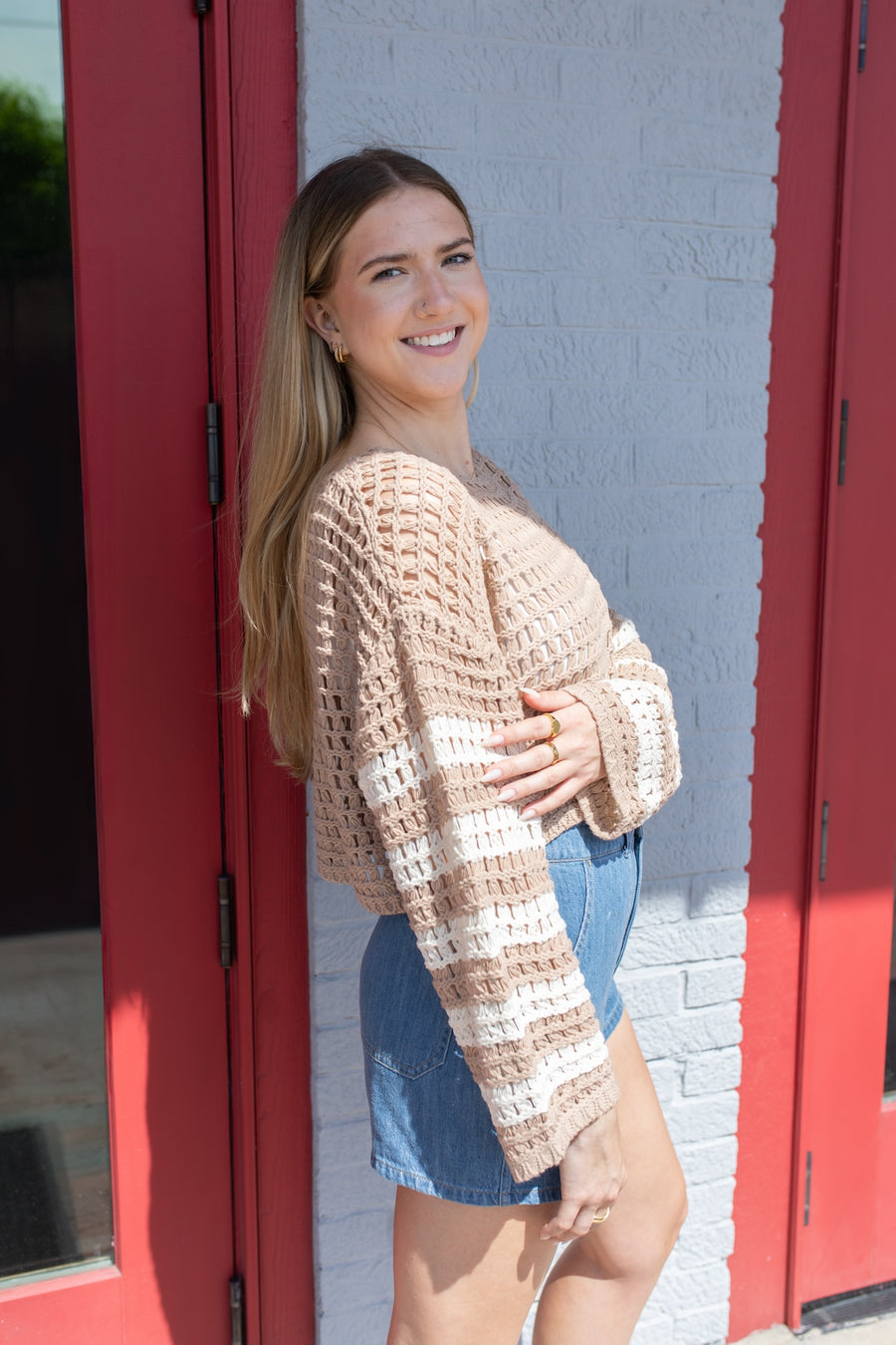 Crochet Crop Striped Sweater