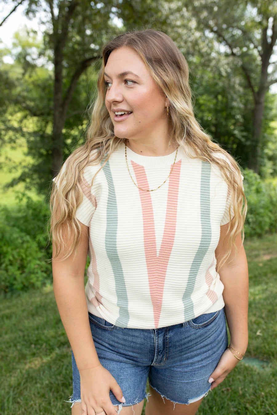 Earthy Stripes Cozy Knit Sweater Top