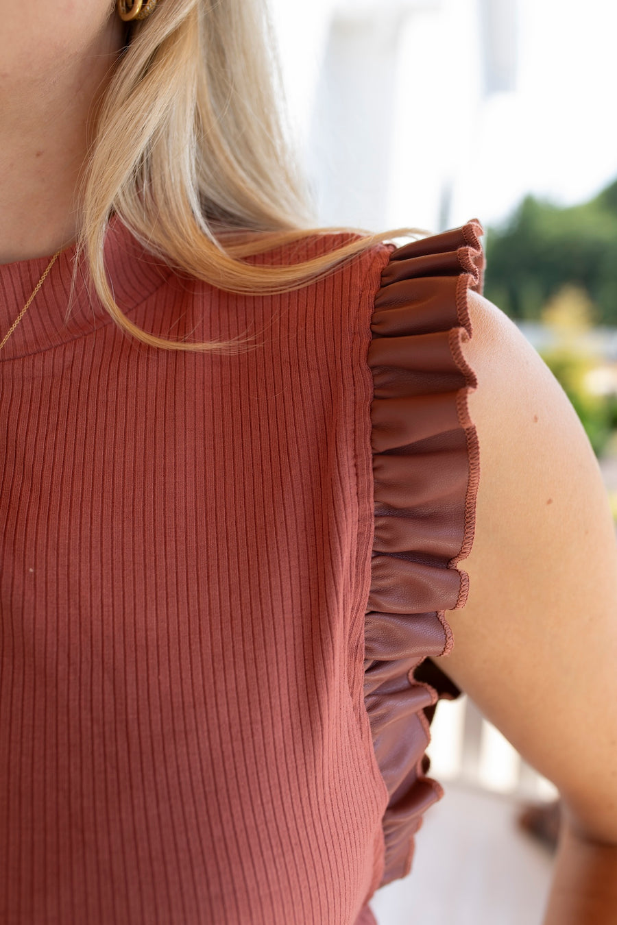 Edgy Ruffles Faux Leather Tank