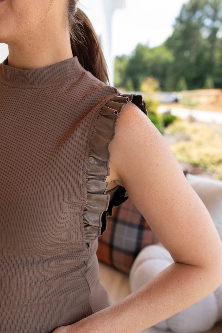 Edgy Ruffles Faux Leather Tank