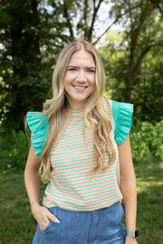 Emerald Peach Ruffle Top