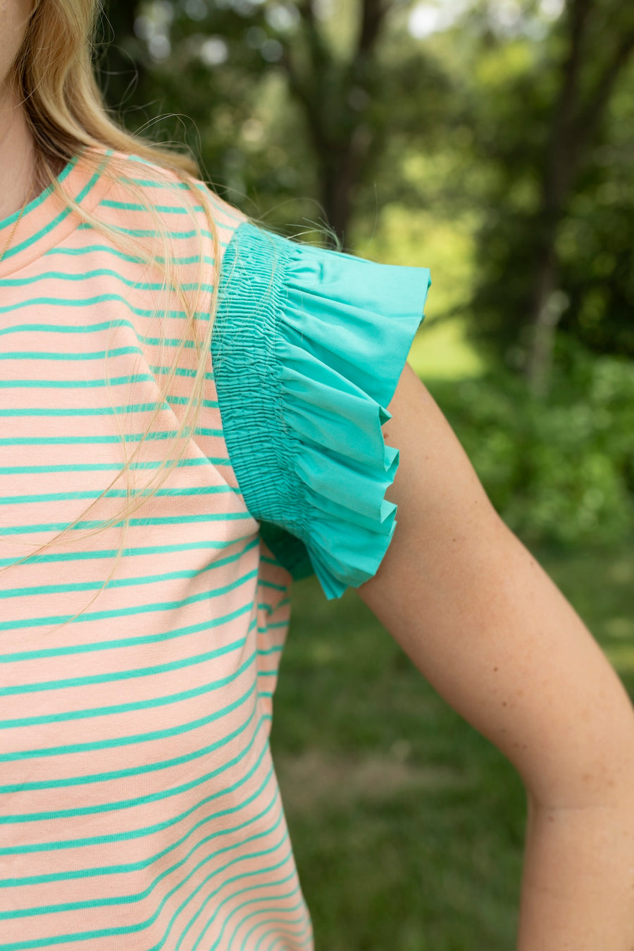 Emerald Peach Ruffle Top