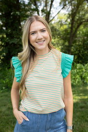 Emerald Peach Ruffle Top