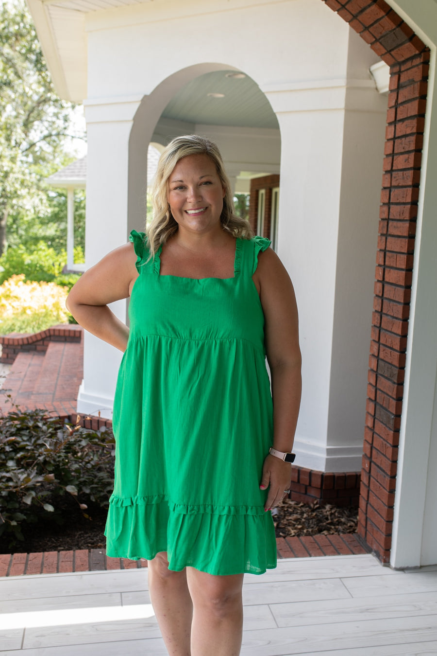 Evergreen Elegance Ruffle Sleeve Dress (plus)