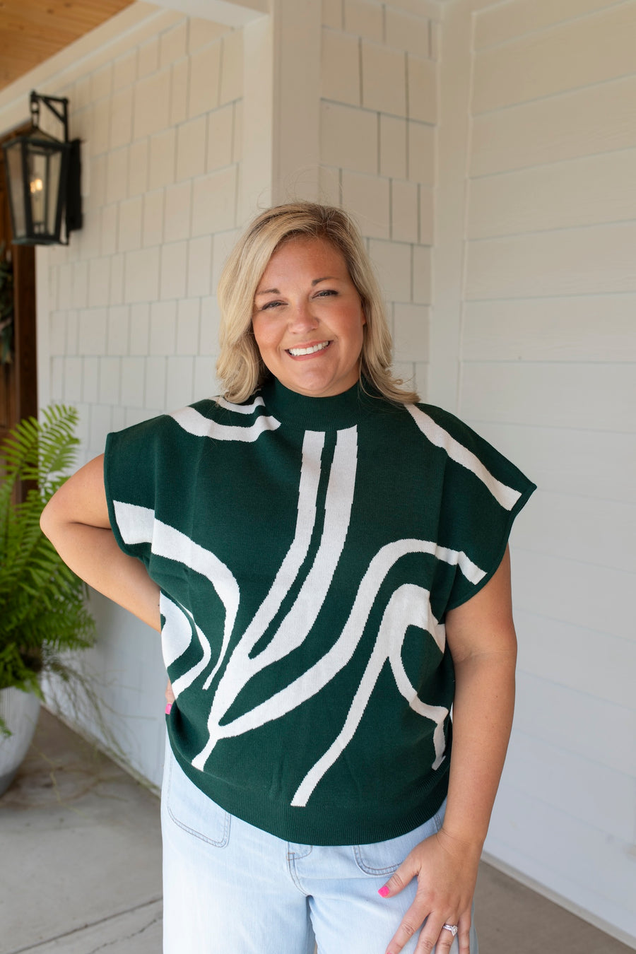 Evergreen Swirl High Neck Sweater