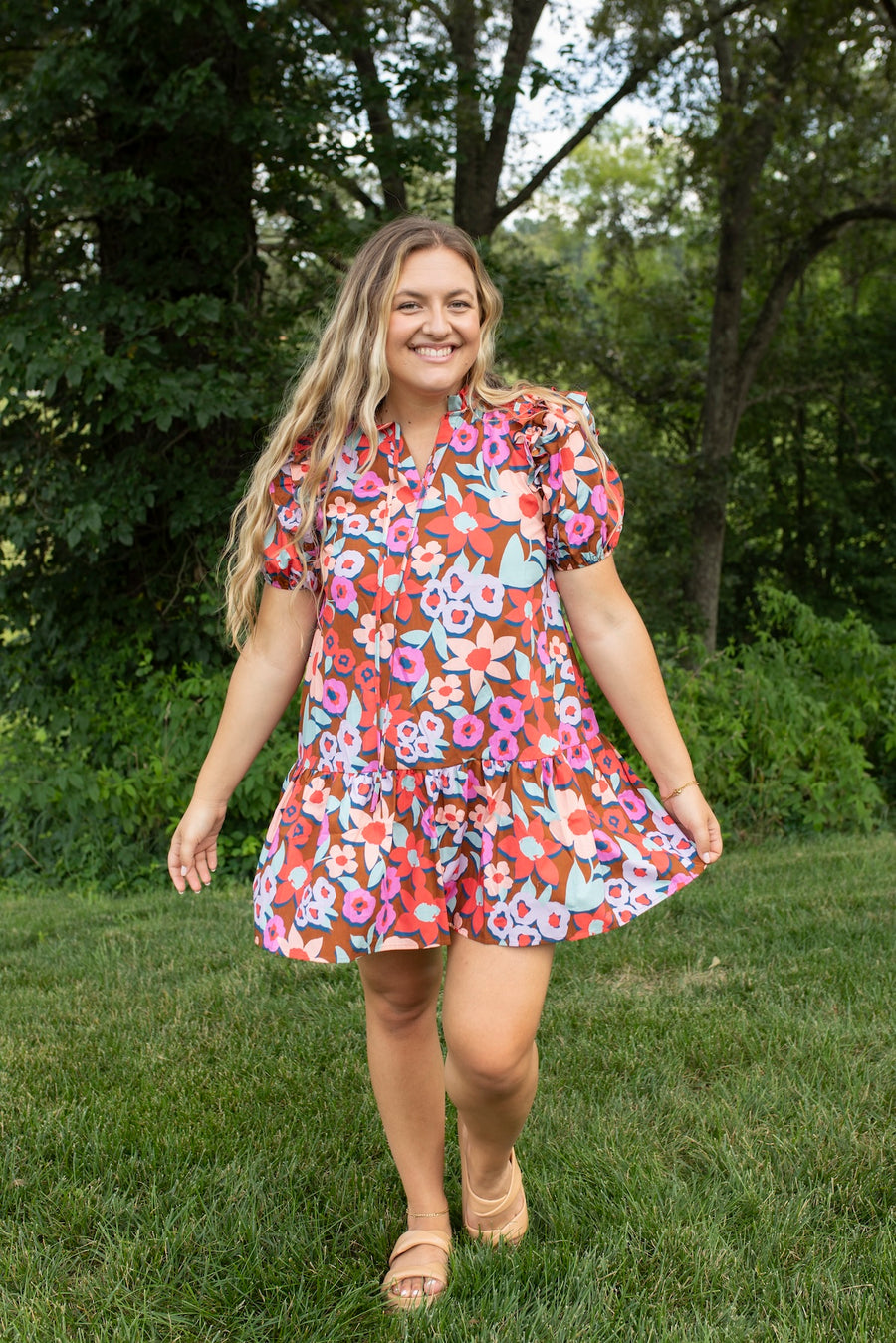 Floral Poplin Ruffle Dress