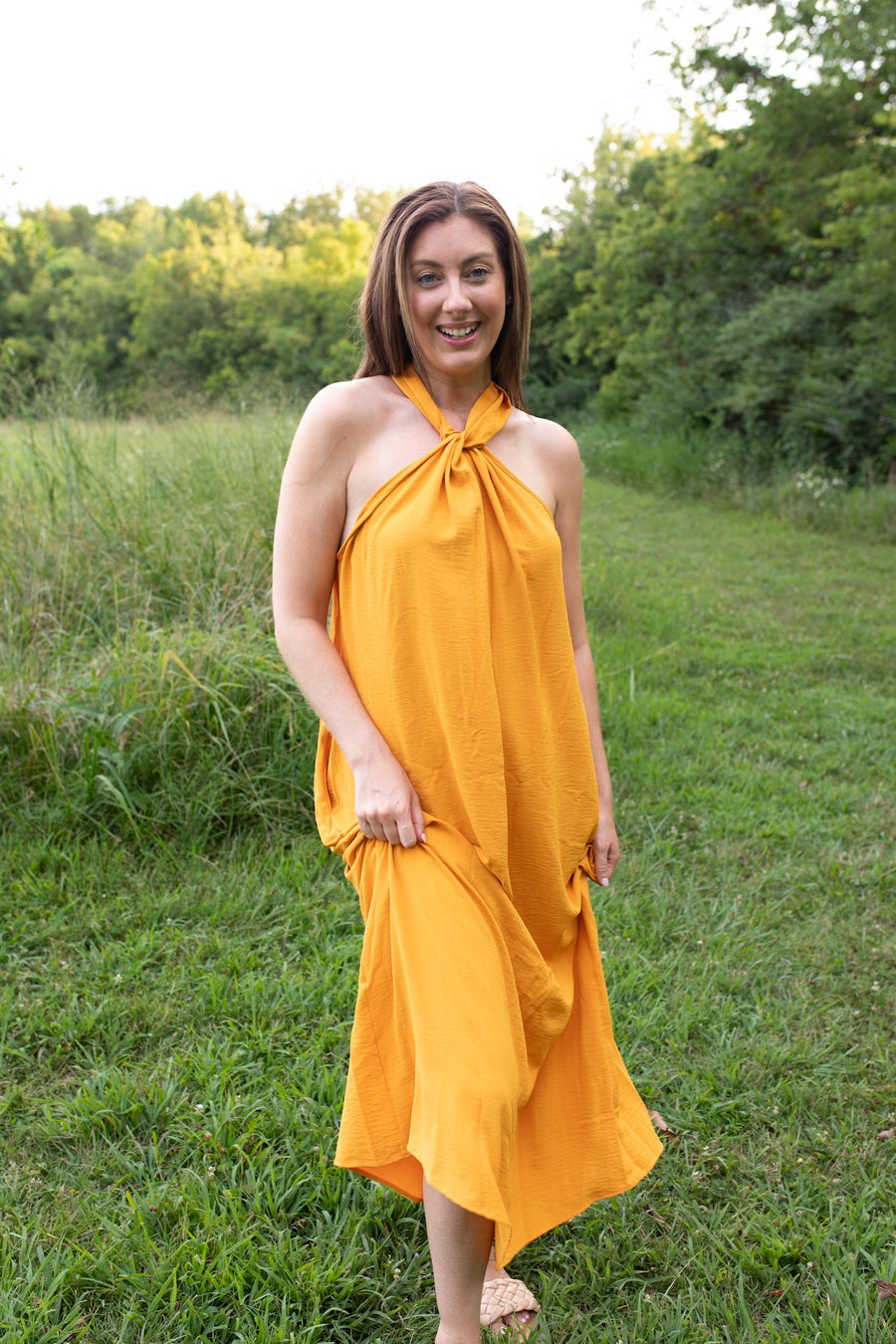 Golden Goddess Halter Maxi Dress