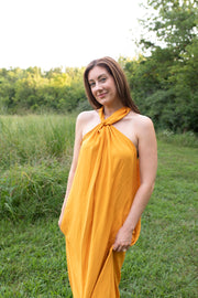 Golden Goddess Halter Maxi Dress