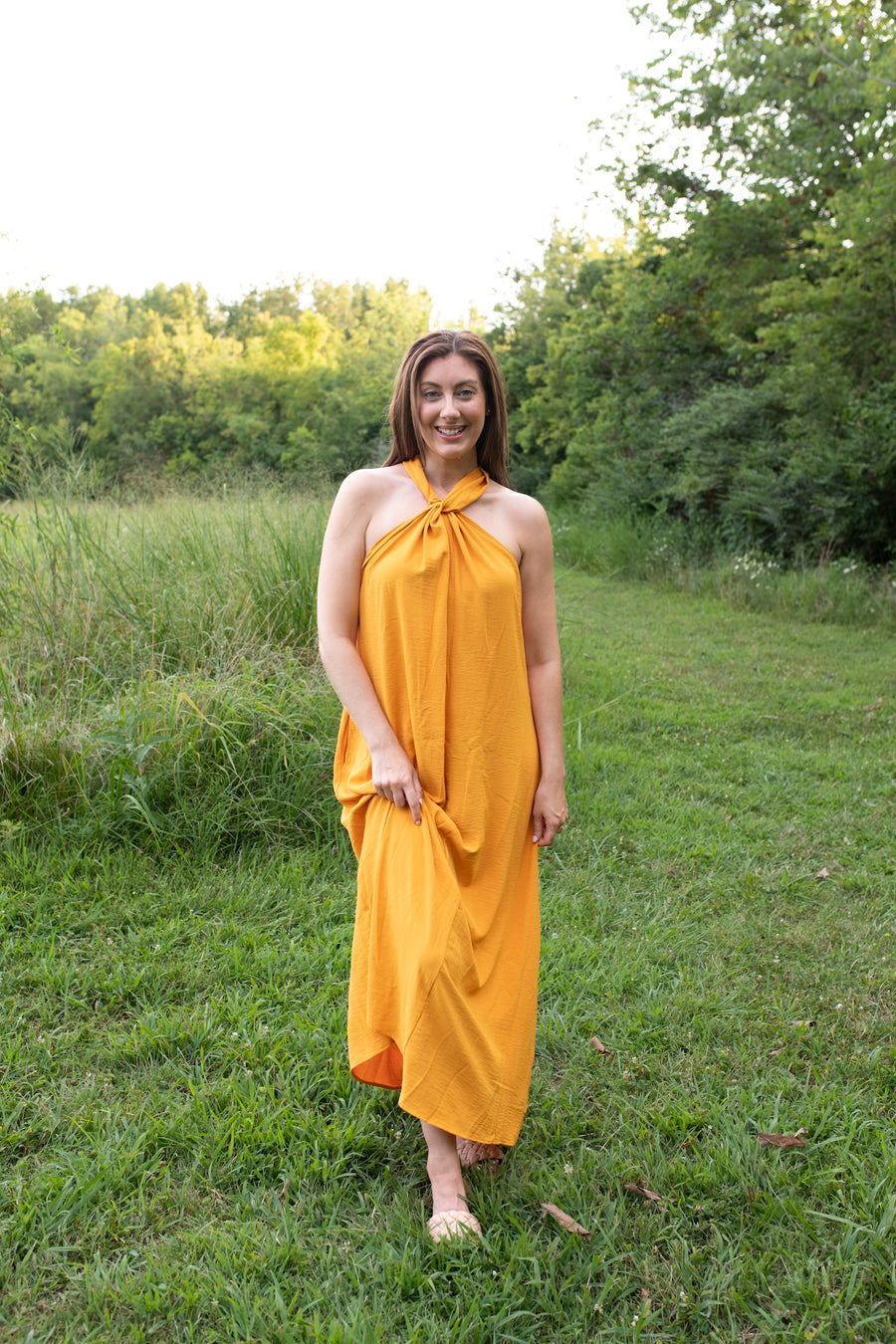 Golden Goddess Halter Maxi Dress