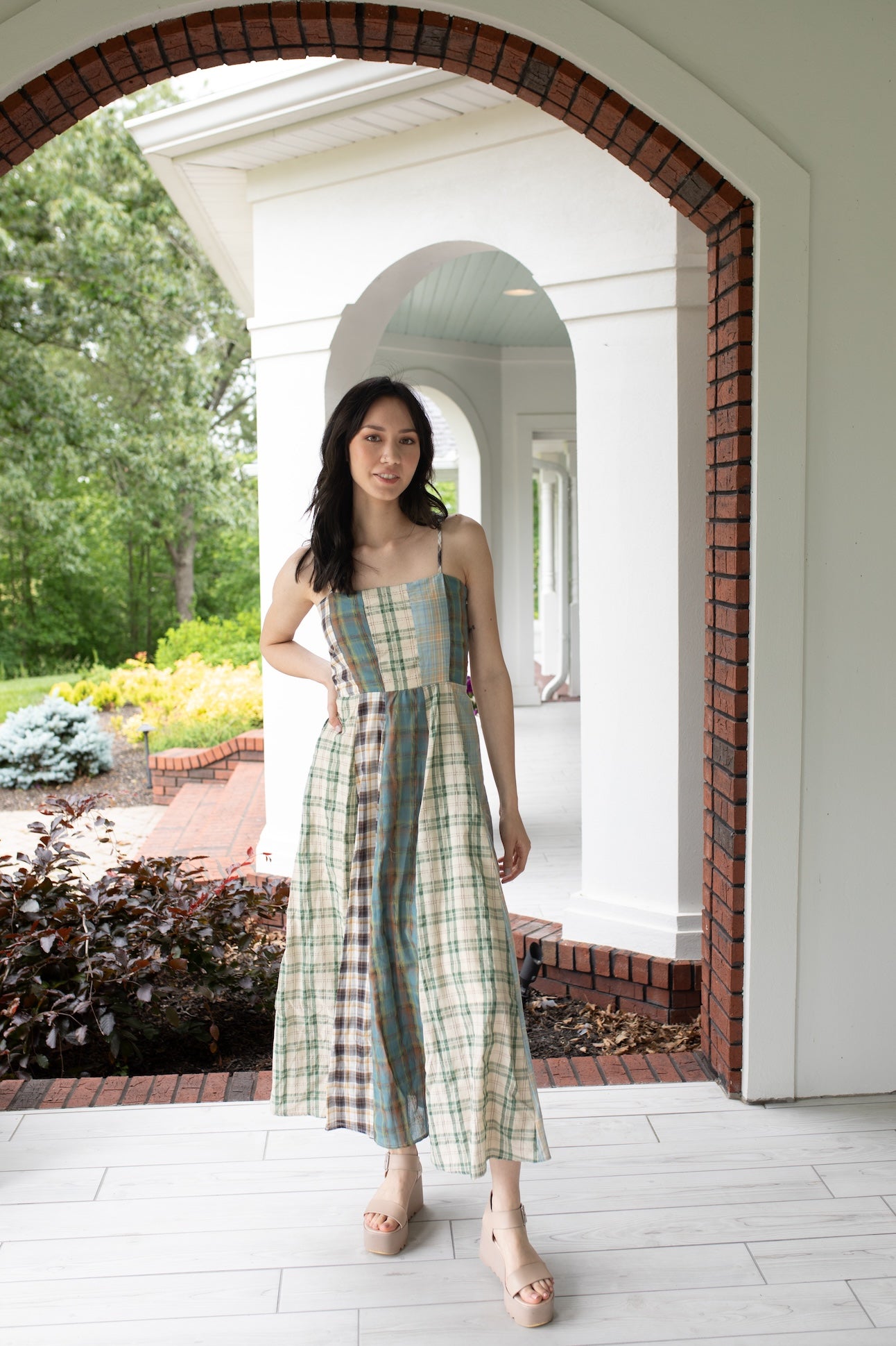 Green and Blue Checkered Delight Midi Dress