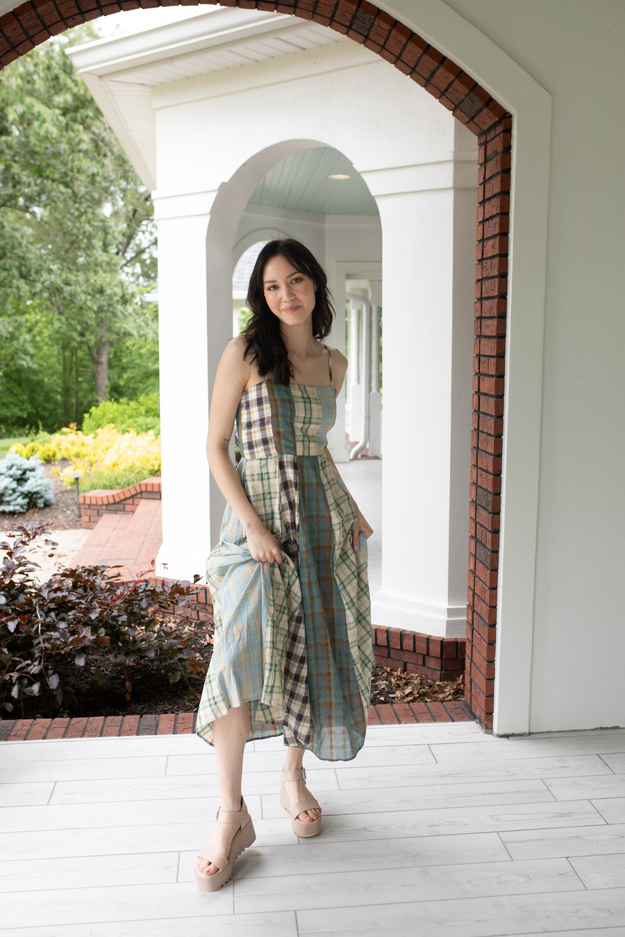 Green and Blue Checkered Delight Midi Dress