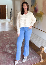 Ruffle Beige Cropped Sweater