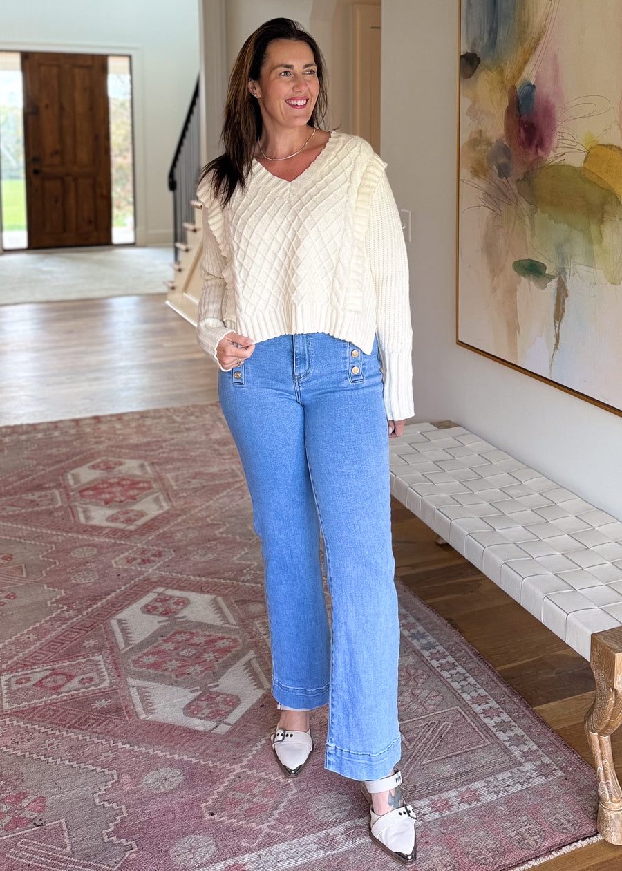 Ruffle Beige Cropped Sweater