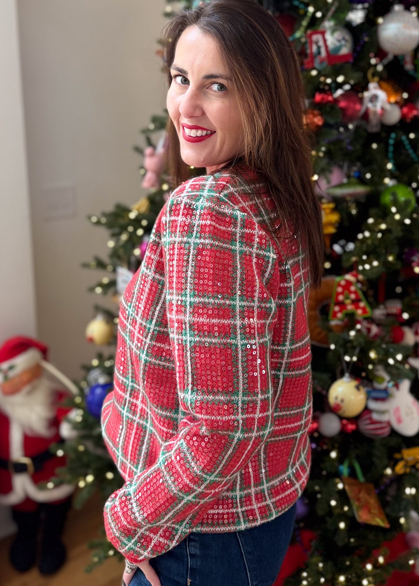 Shimmering Christmas Plaid Sweater
