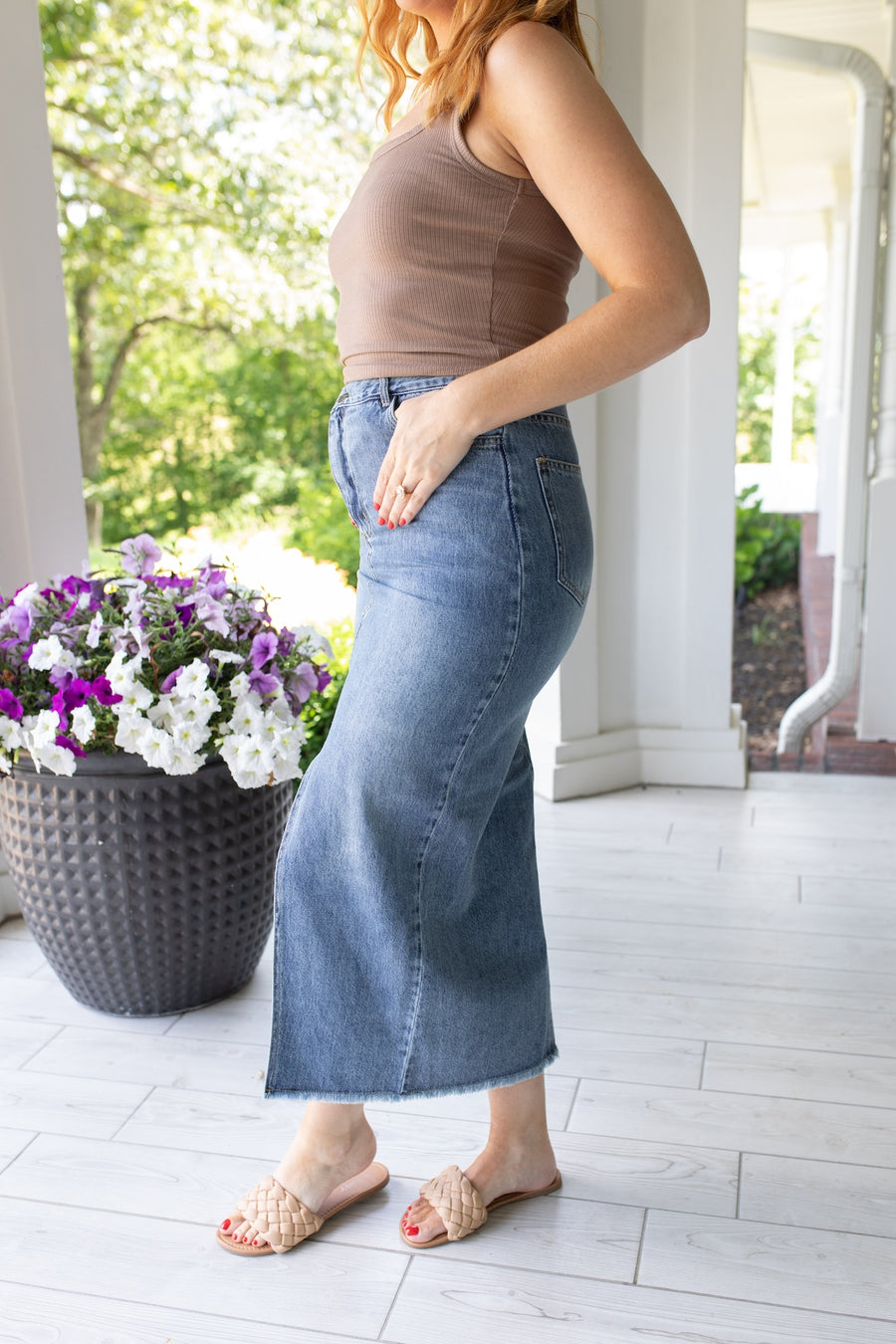 Jennie Asymmetrical Denim Midi Skirt