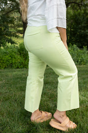 Lime Green Stretchy High Rise Wide Leg Cropped Denim Jeans