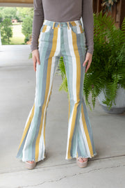 Multi Striped Flare Jeans