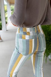 Multi Striped Flare Jeans