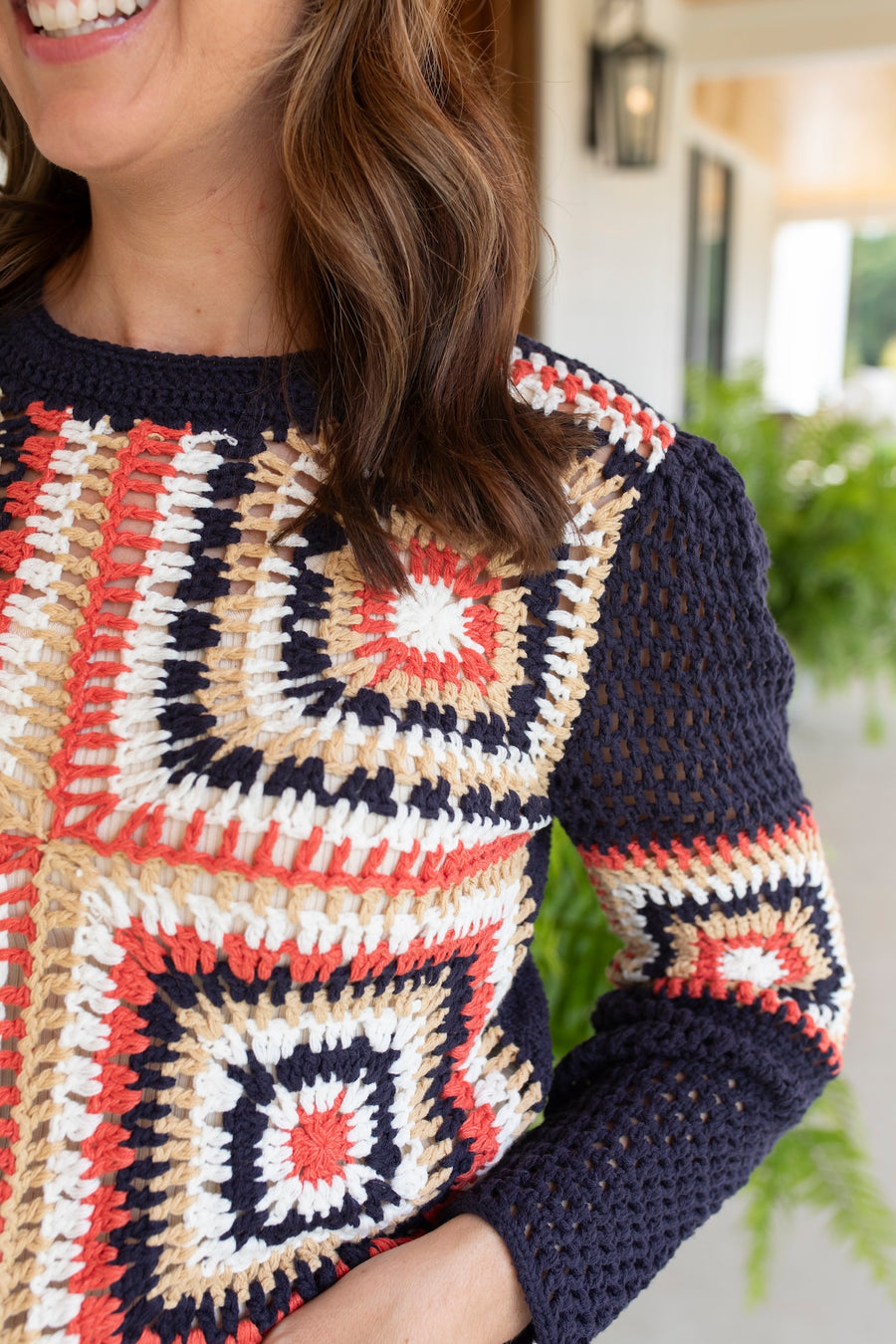 Nautical Charm Crochet Knit Sweater