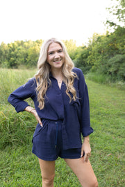 Navy Breeze Two-Piece Shorts Set