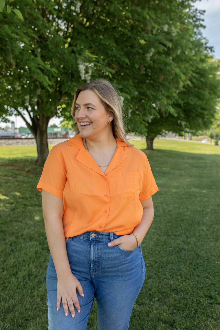 Orange Sunsets Collared Blouse