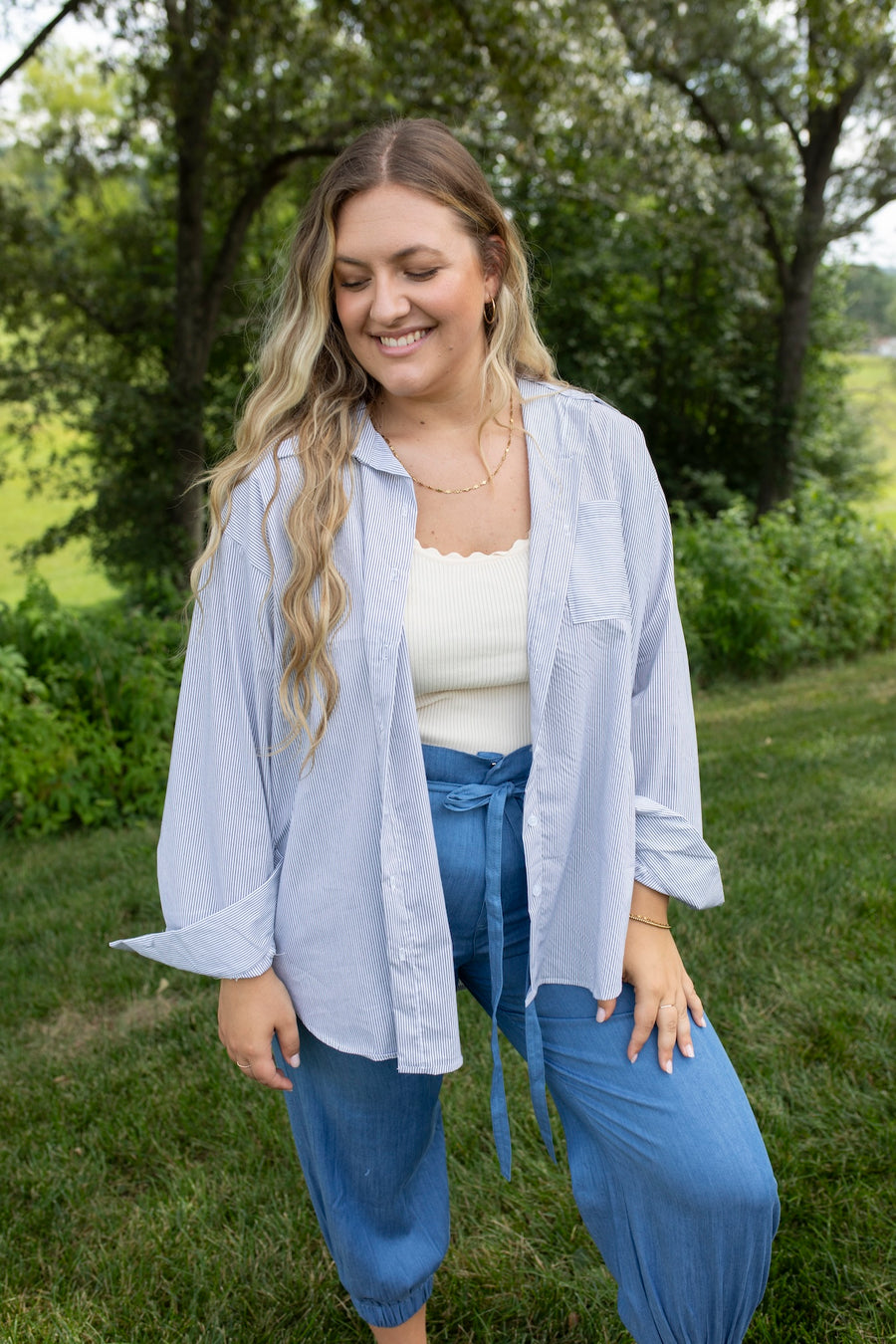 Oversized Pinstripe Buttoned Blouse