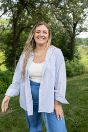 Oversized Pinstripe Buttoned Blouse