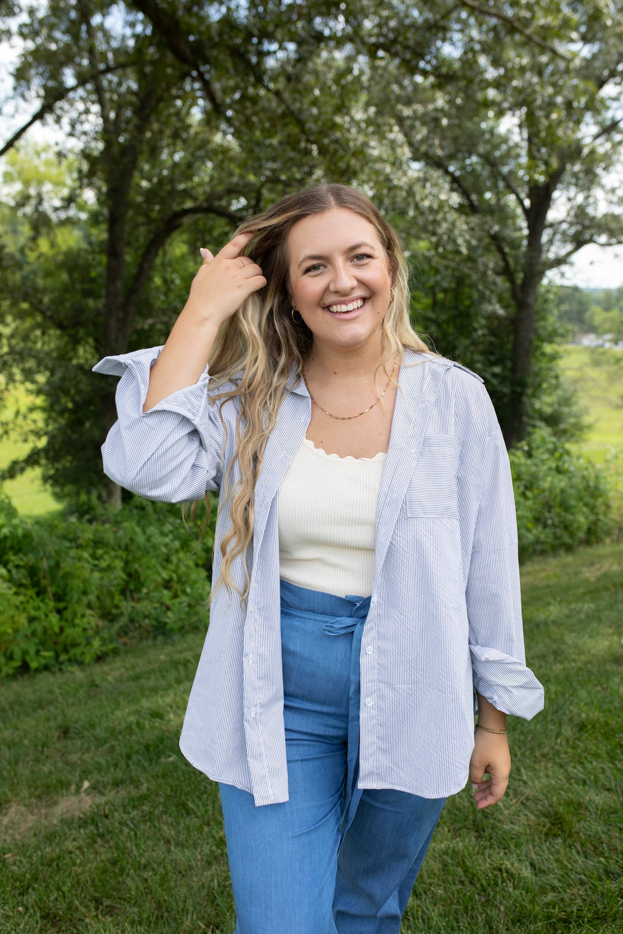 Oversized Pinstripe Buttoned Blouse